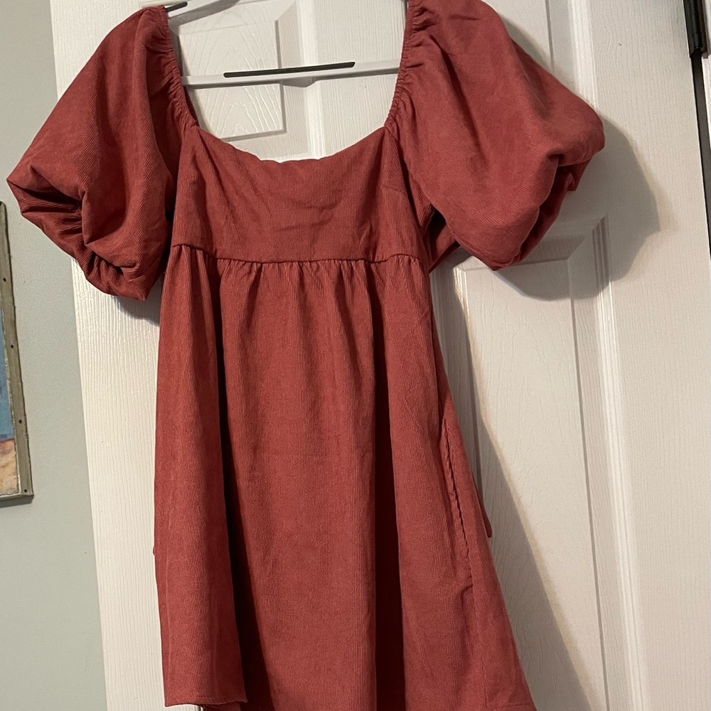 Francesca's Collections Red Puff Sleeve Dress